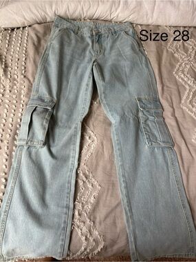 SHEIN Light Blue Straight Leg Cargo Jeans